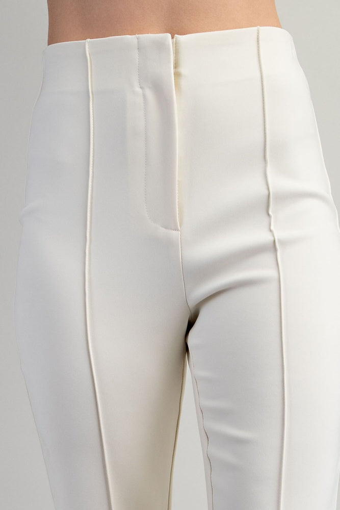 Cream Pintuck High-Waisted Flares