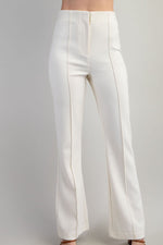 Cream Pintuck High-Waisted Flares